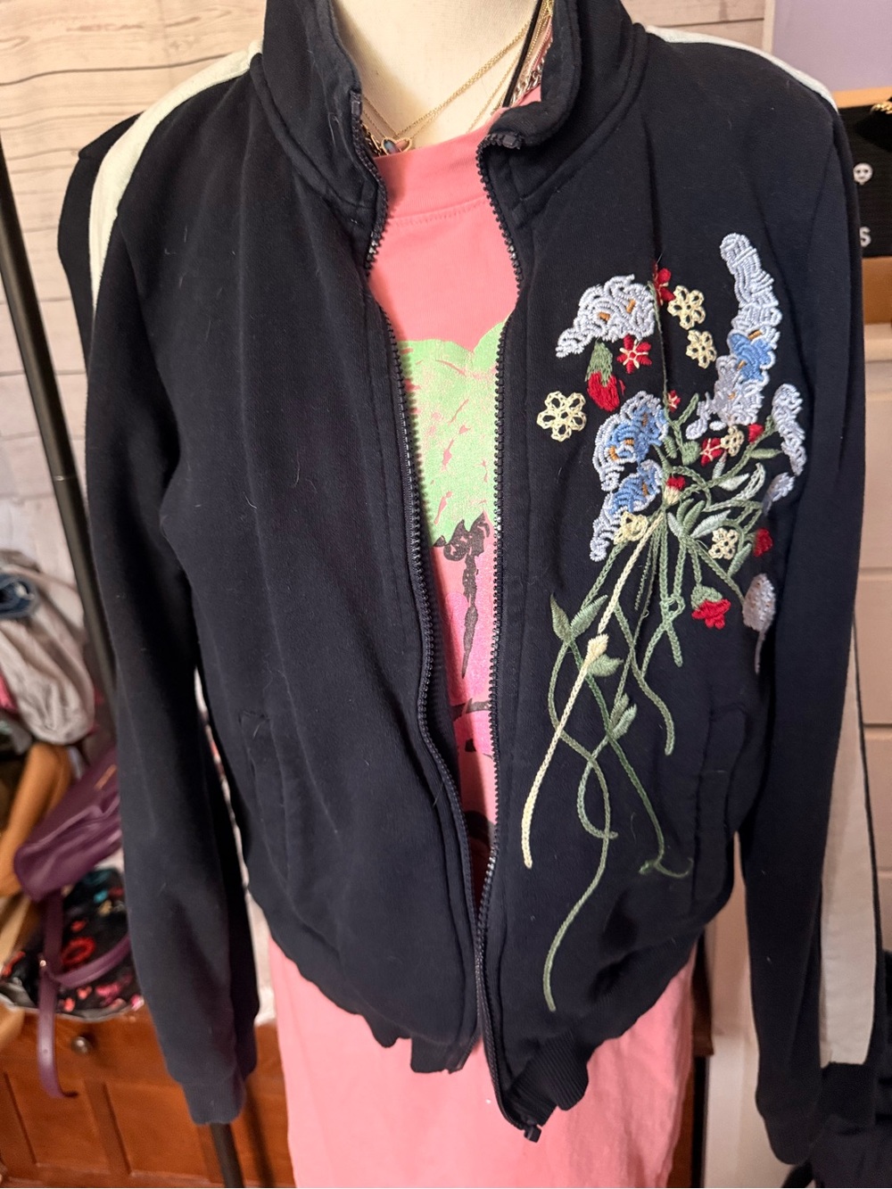 Anthropologie Bomber Jacket Embroidery (missing zipper)